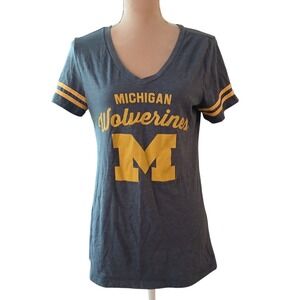University Michigan Medium Wolverines Womens V-Neck Graphic T-Shirt Blue Yellow